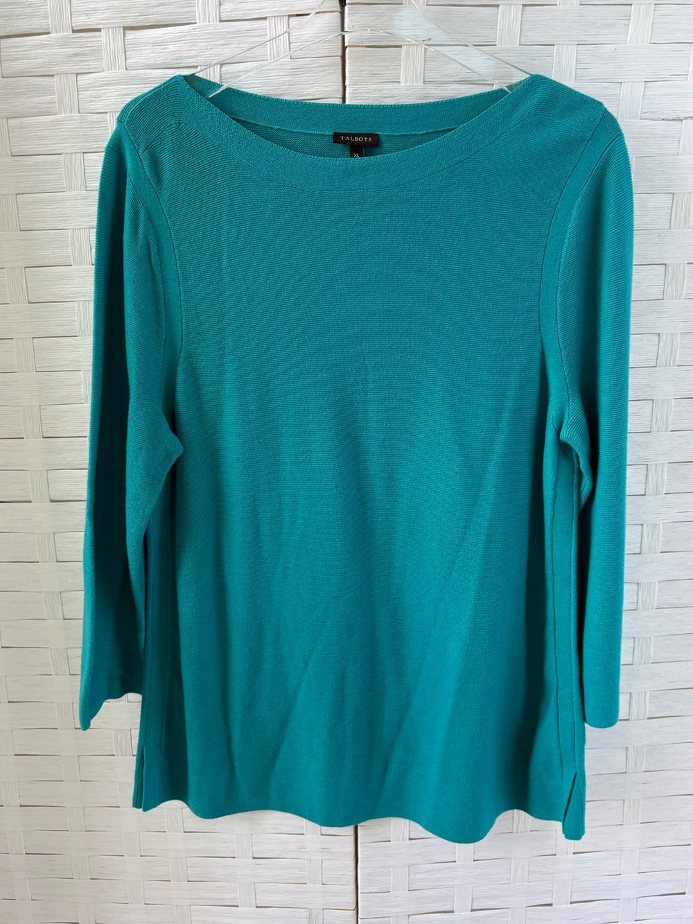 Talbots XL Turquoise Boatneck 3/4 Sleeve Sweater Cotton Blend Office Casual Soft